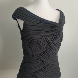 Elegant Formal Black Top All Over Layered Pleats Design Asymmetrical Neckline 8